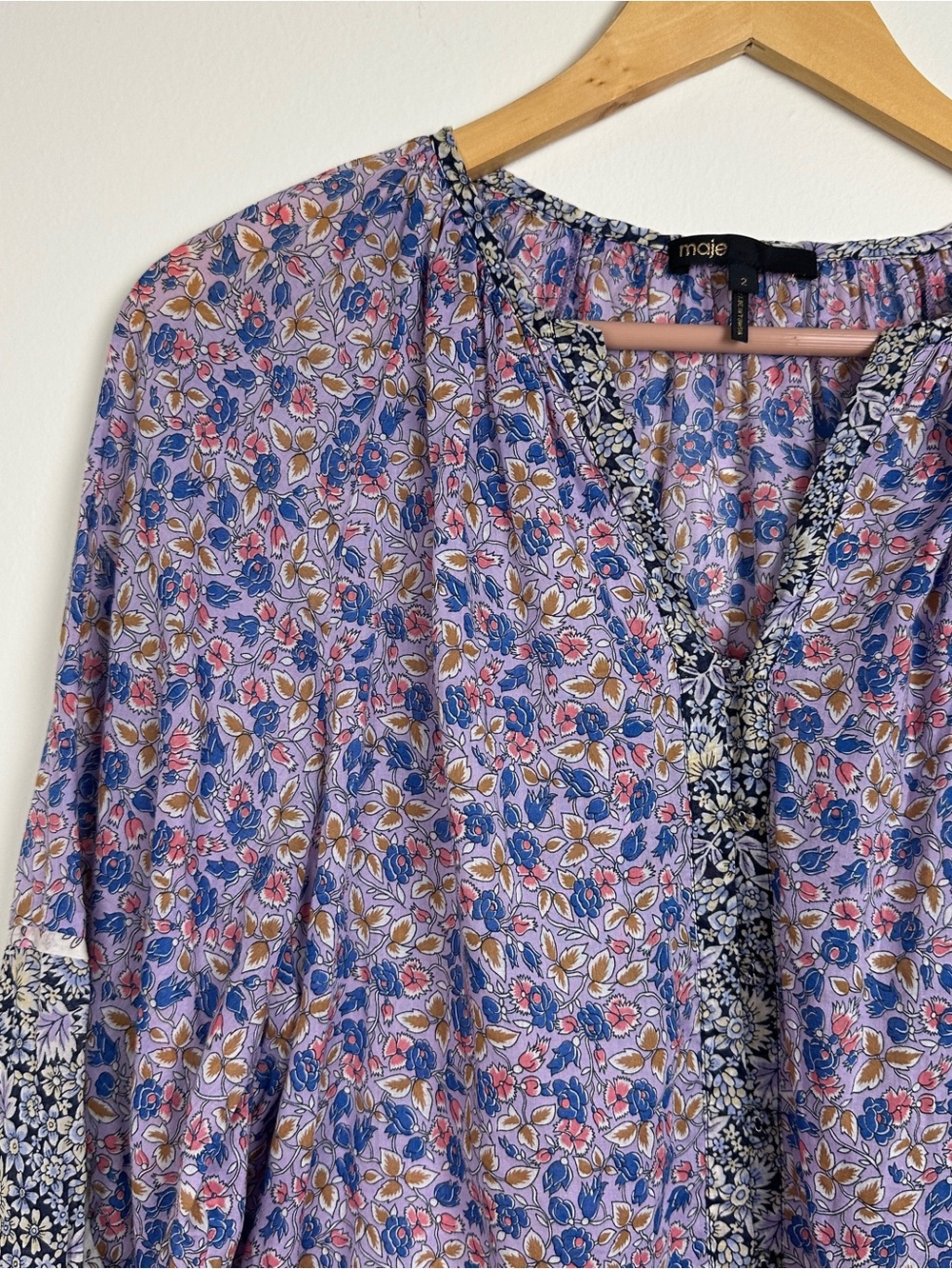 Maje Cisso Contrast Floral Blouse Sz M - Picture 3 of 8